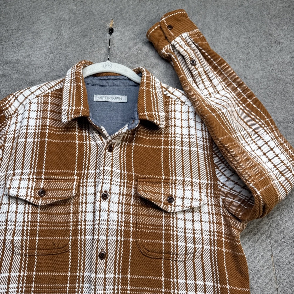 Outerknown Men's Brown White Plaid Blanket Shirt Small‎ Organic Cotton Flannel